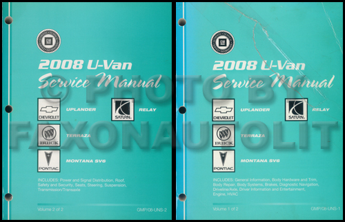 2008 GM Chevy Uplander Pontiac Montana SV6 Repair Shop Manual 2 Vol. Set Original