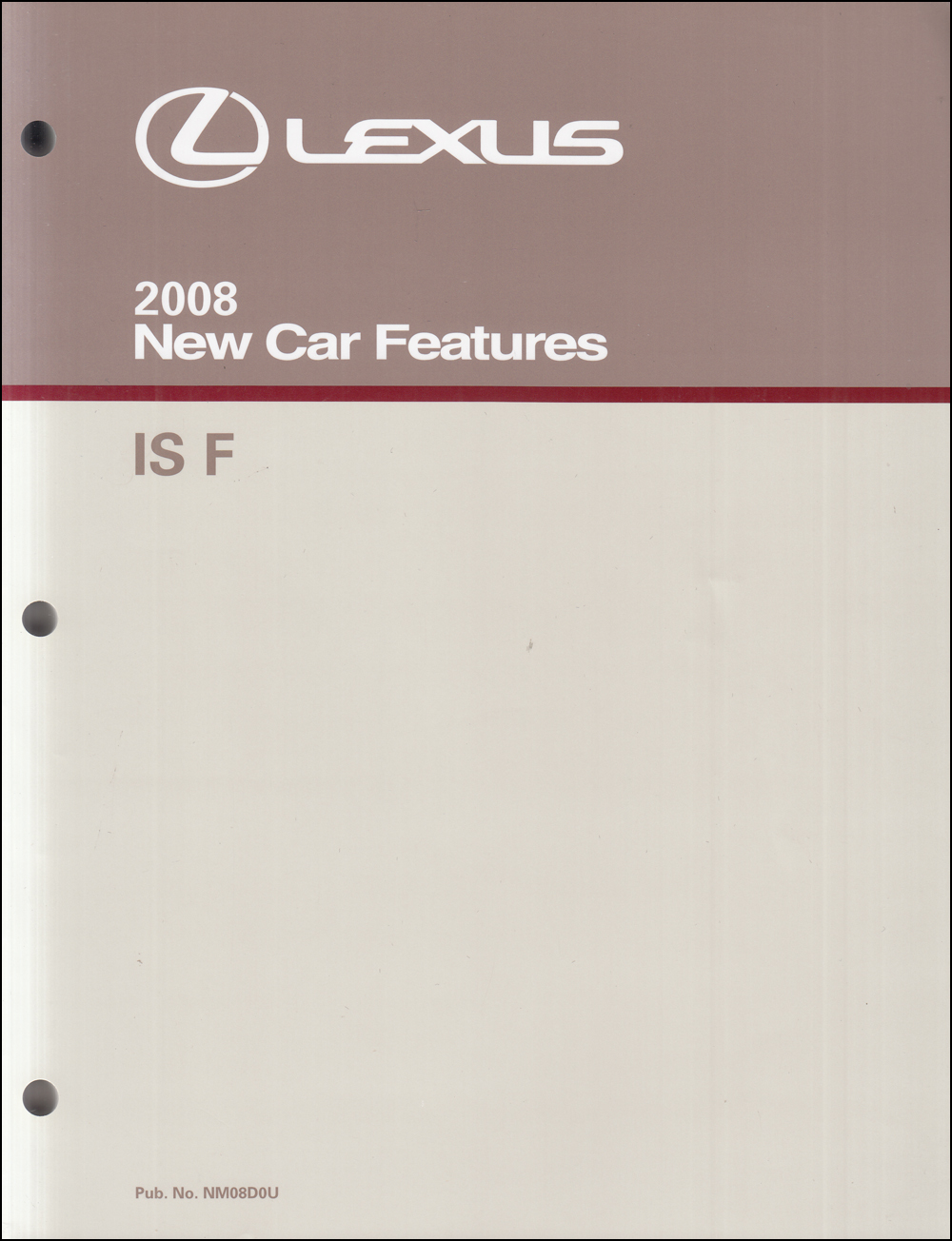 2008 Lexus IS F Features Manual Original