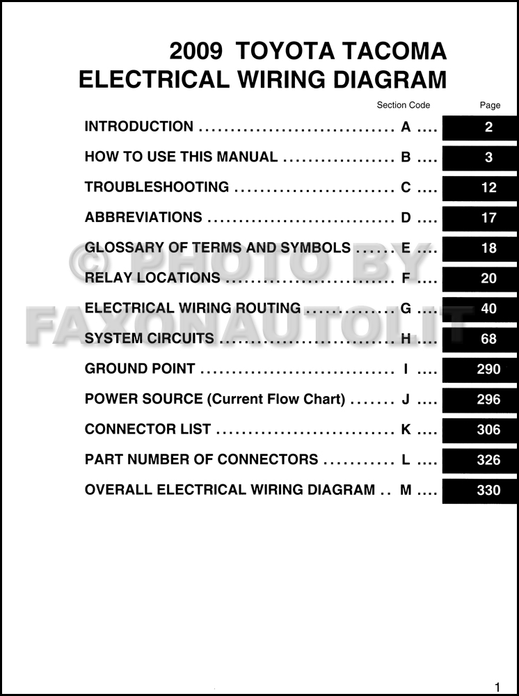 2009 Toyota Tacoma Pickup Wiring Diagram Manual Original  2009 Toyota Tacoma Wiring Diagram    Faxon Auto Literature
