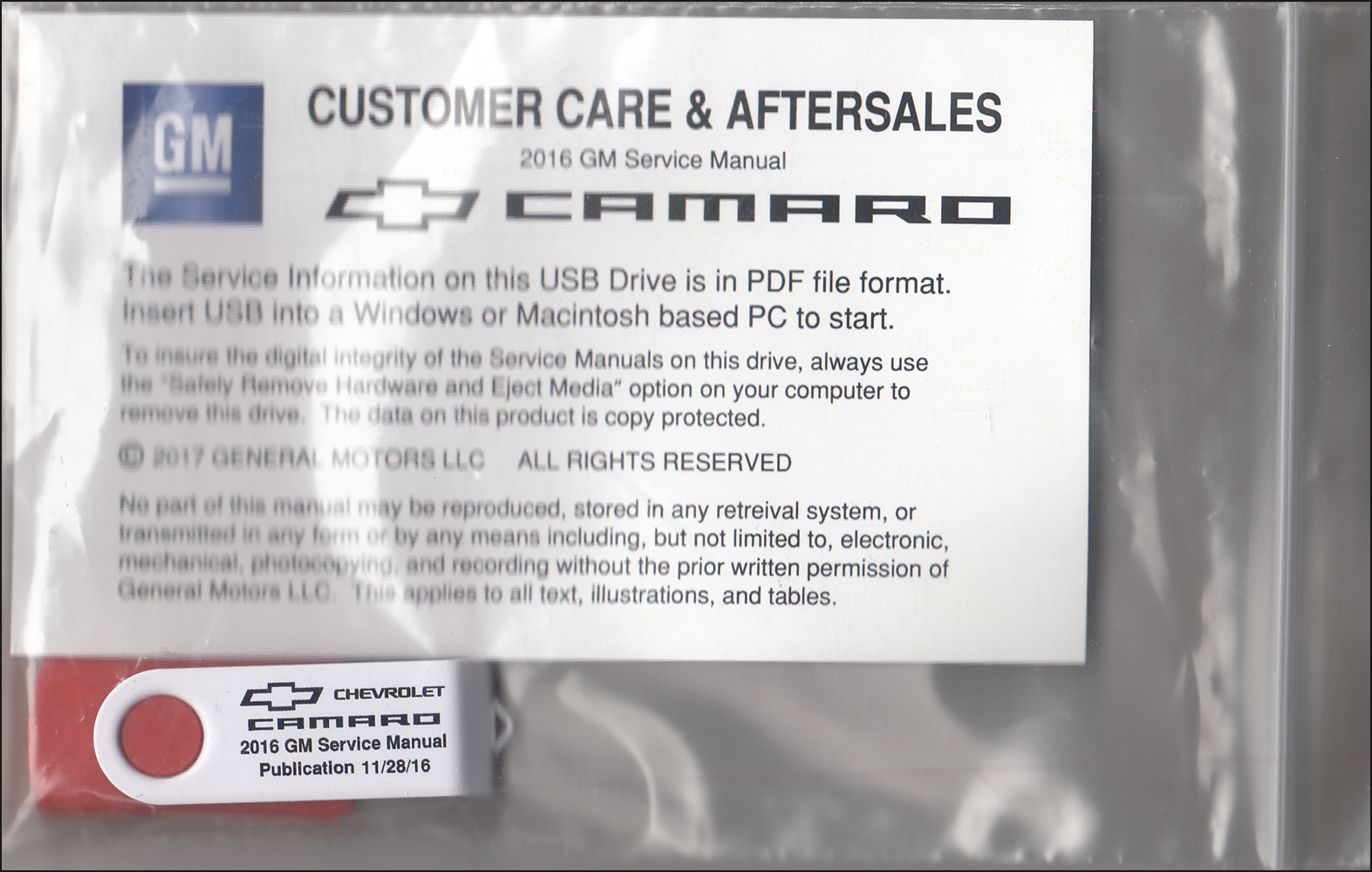 2016 Chevrolet Camaro Repair Shop Manual on USB drive Chevy