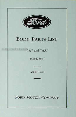 1928-1931 Ford Model A & AA Reprint Body Parts Book Car & Pickup Truck