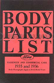 1935-1936 Ford Body Parts List Reprint: Car, Pickup, & Truck