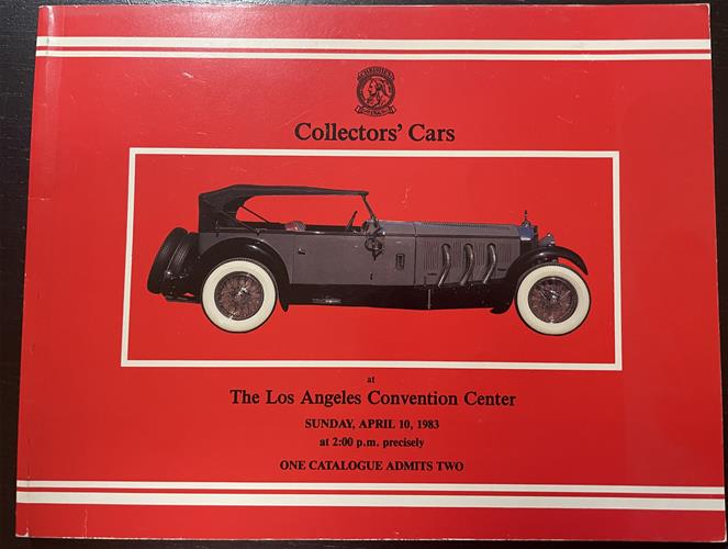 Collector's Cars Auction Catalog Los Angeles Convention Center April 10, 1983 Christie's