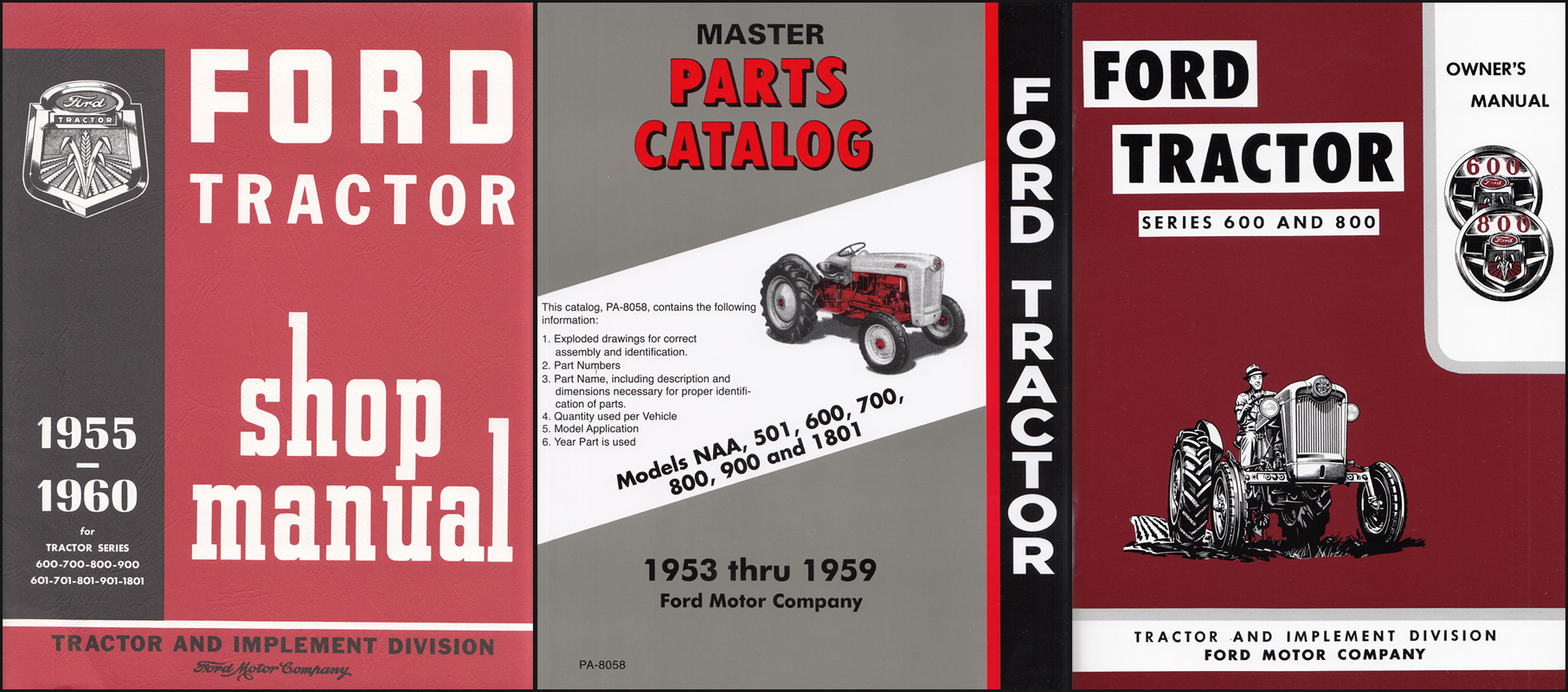 1955-1957 Ford 600/800 Series Tractor 3 Manual Reprint Set