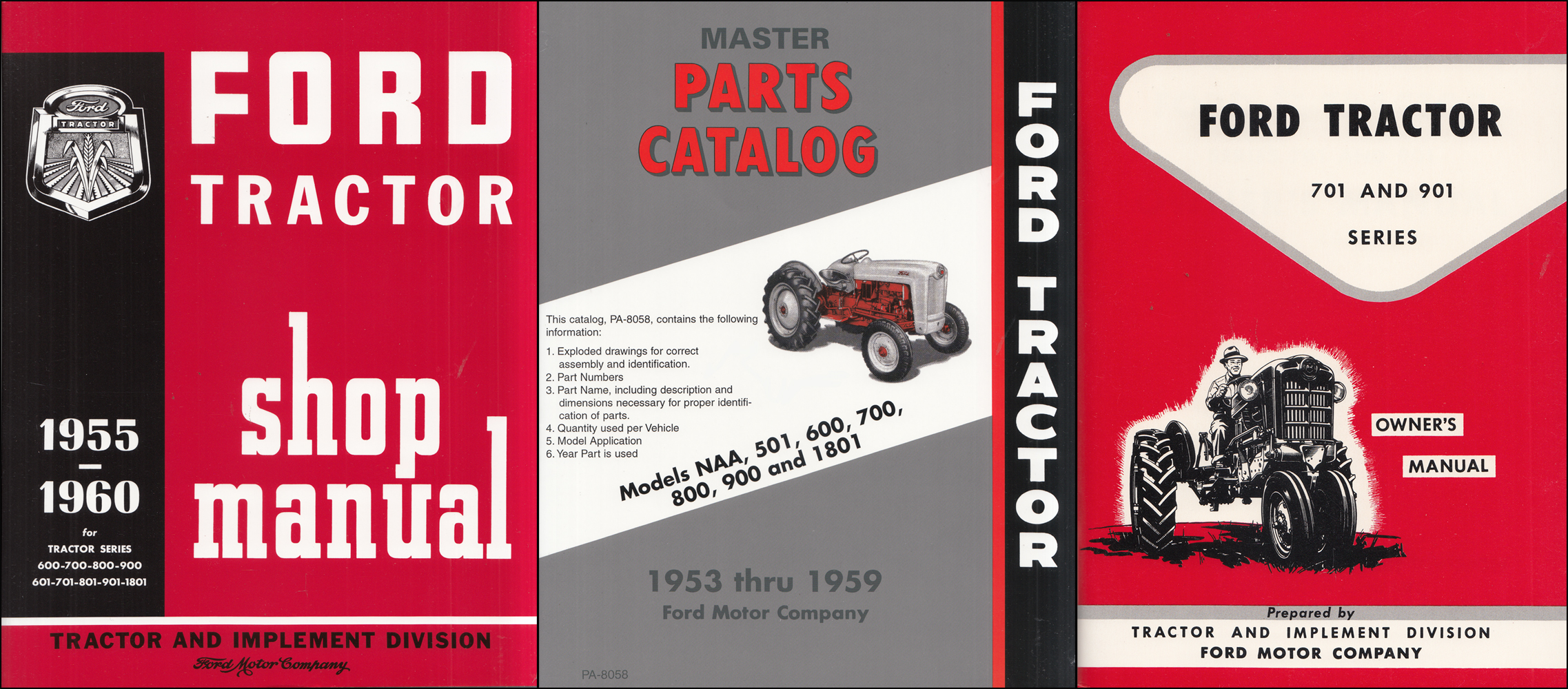 1957-1960 Ford 701 901 Tractor 3 Manual Set 741 771 941 971 981 