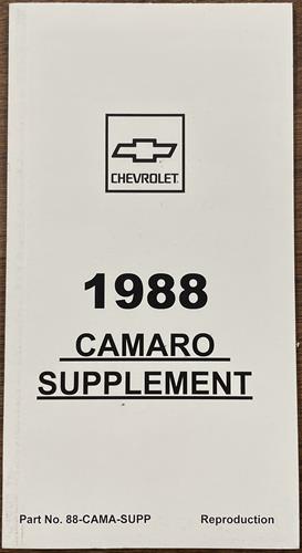 1988 Chevrolet Camaro Convertible Top Owner's Manual Supplement Factory Reprint