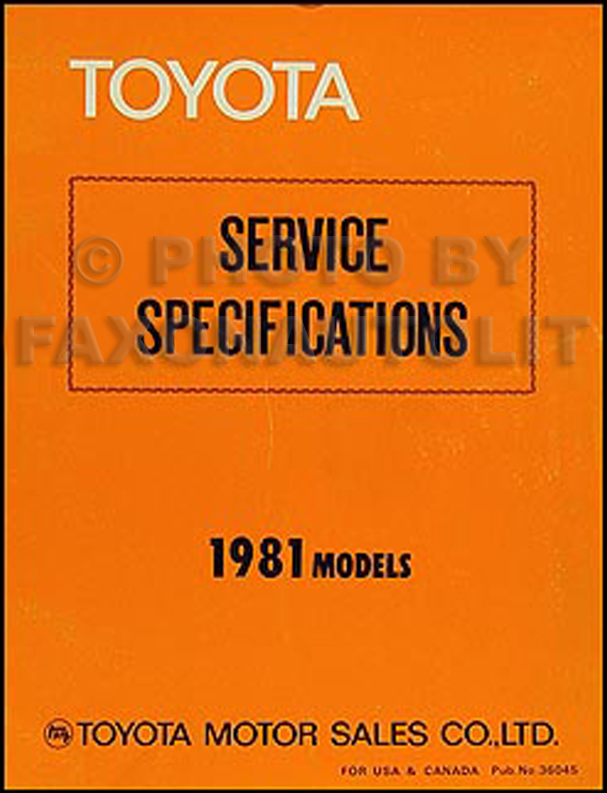 1981 Toyota Service Specifications Manual Original