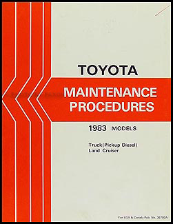 1983 Toyota Pickup Diesel and Land Cruiser Maintenance Procedures Manual Original