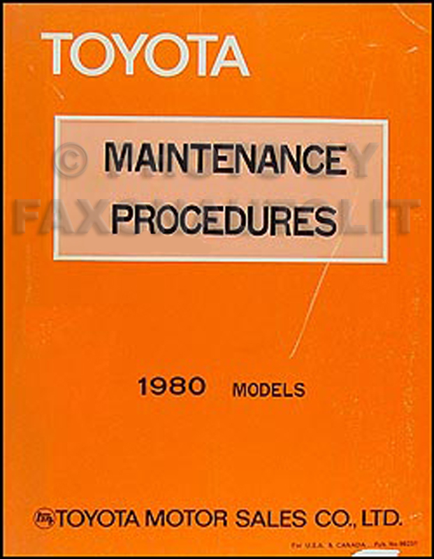 1980 Toyota Maintenance Procedures Manual Original No. 98231