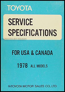 1978 Toyota Service Specifications Manual Original No. 98257
