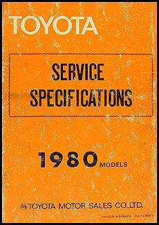 1980 Toyota Service Specs Manual Original No. 98377